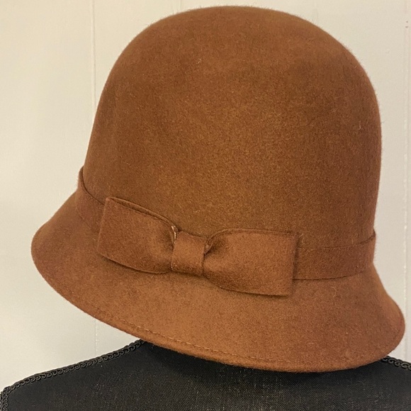 TRIXIE Wool Cloche Hat | Vintage 1920s Style Mocha Brown Bow Trim | One Size main image 8